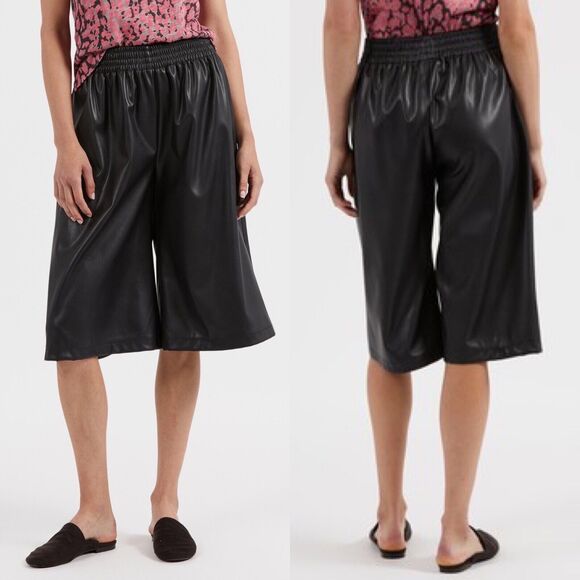ATM Anthony Thomas Melillo Women M Vegan Faux Leather Culottes Bermuda Black NEW